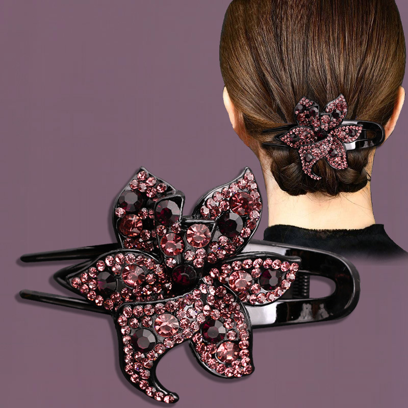 Kaka high-end large-sized hair-pulling wholesale, a popular style with a water diamond duckbill clip at the back of the head, a retro updo headwear for middle-aged and elderly people Specification image