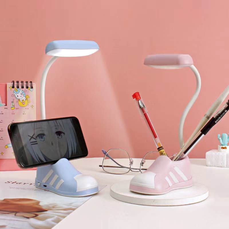 LED pen holder desk lamp, USB charging and plug-in dual-purpose shoe model desk lamp, male and female student learning professional eye-protecting desk lamp Specification image