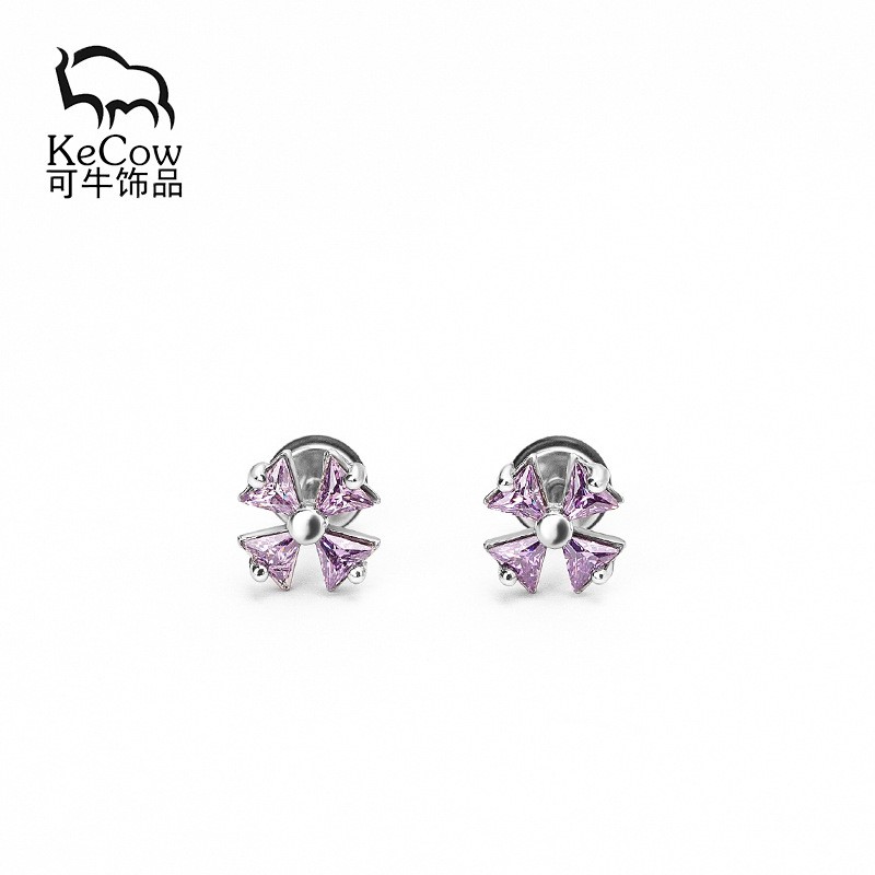 Changsheng Jewelry Purple Zircon four-leaf clover Flower titanium steel Stud Earrings for stylish men and women Item Picture