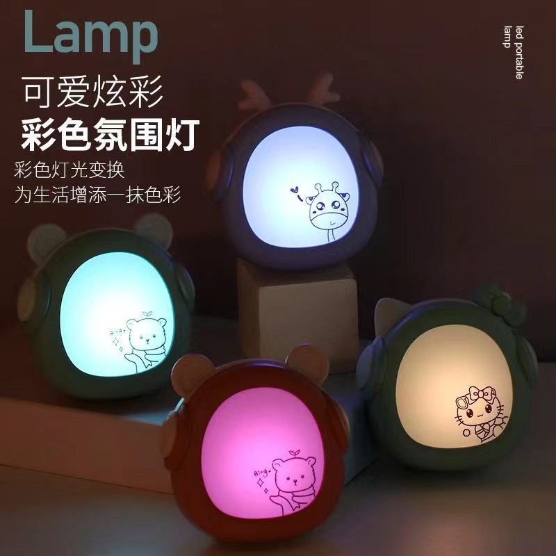 The cartoon children's room three-color temperature stepless dimming night light can be used as a charging children's sleep aid and companion Item Picture