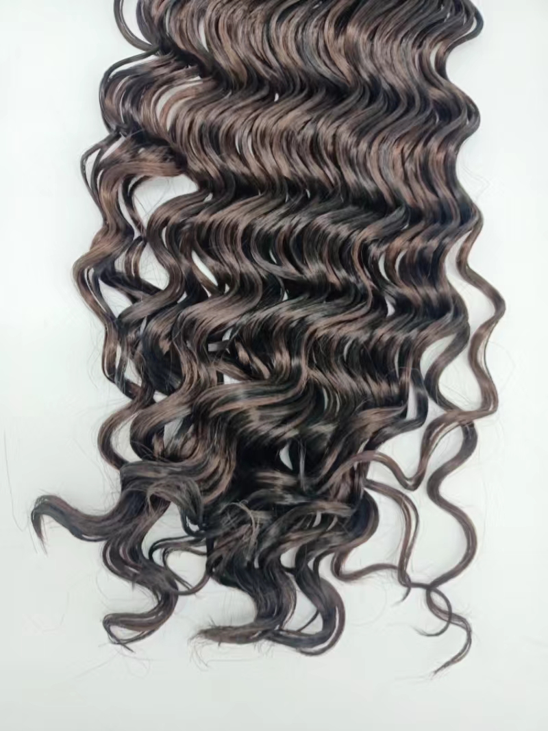 The new Amazon curly and wavy synthetic fiber wig is available in multiple colors for hair extension. It features fashionable and beautiful wavy curls details Picture
