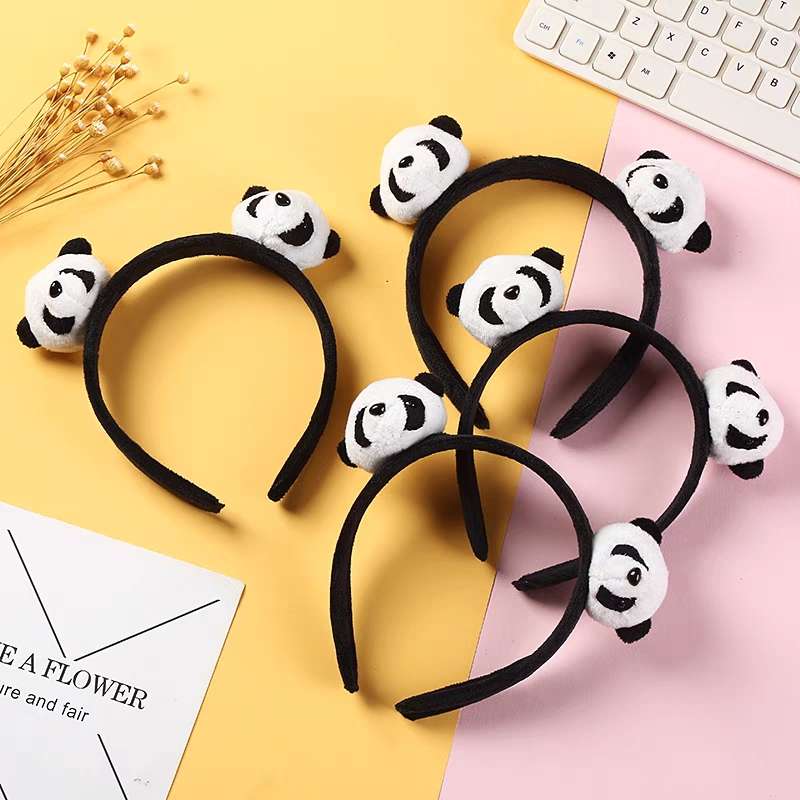 网红洗脸发箍黑白毛绒熊猫耳朵发卡外出化妆压发防滑头箍简约百搭详情图7