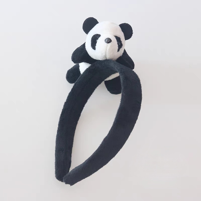 网红洗脸发箍黑白毛绒熊猫耳朵发卡外出化妆压发防滑头箍简约百搭详情图11