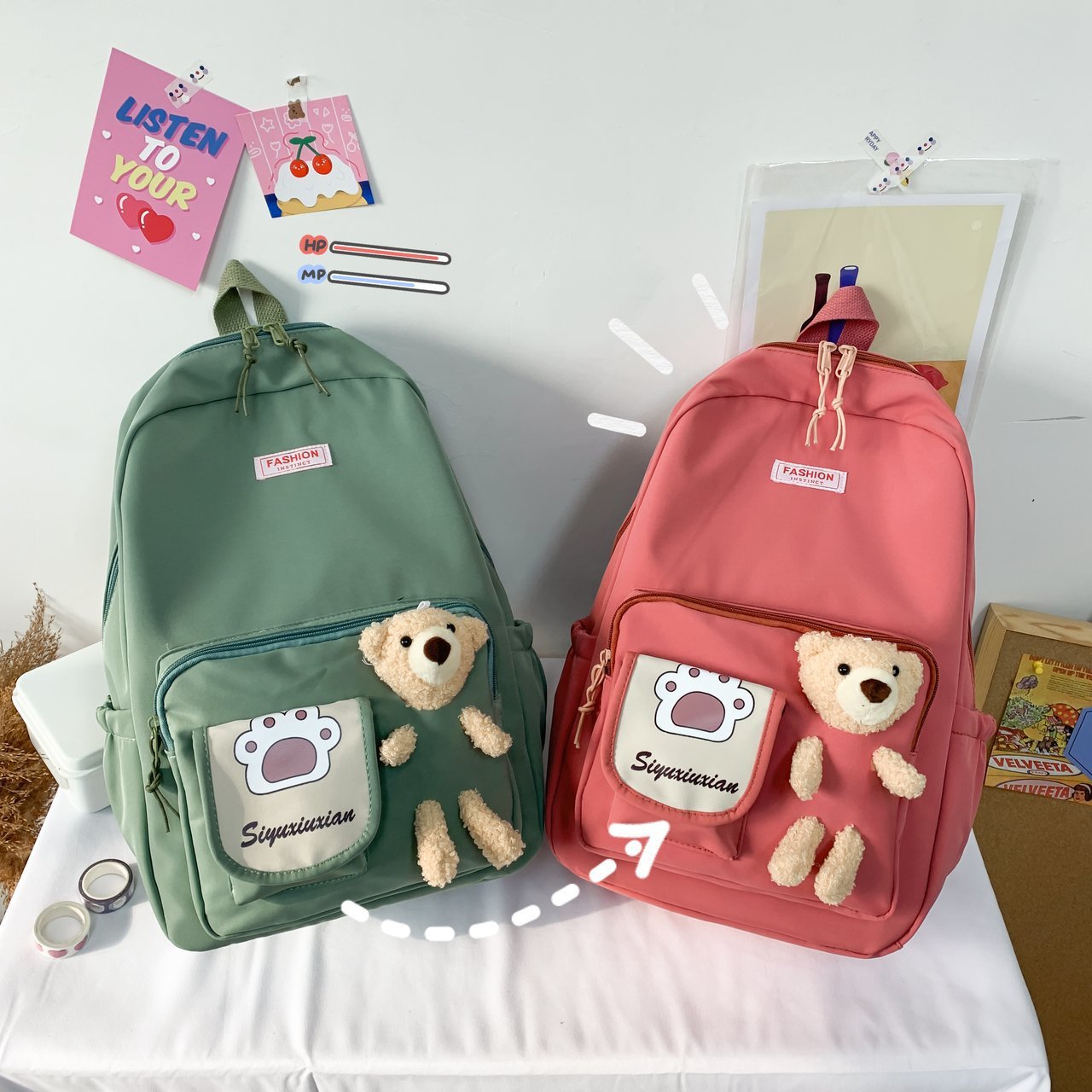 流行可爱小熊韩版初高中生学生书包女双肩包 details Picture