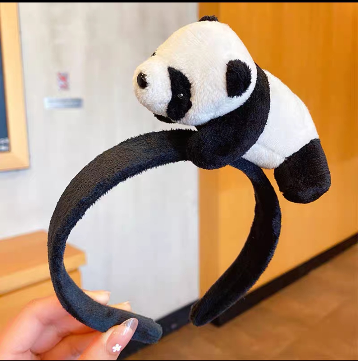 网红洗脸发箍黑白毛绒熊猫耳朵发卡外出化妆压发防滑头箍简约百搭详情图15