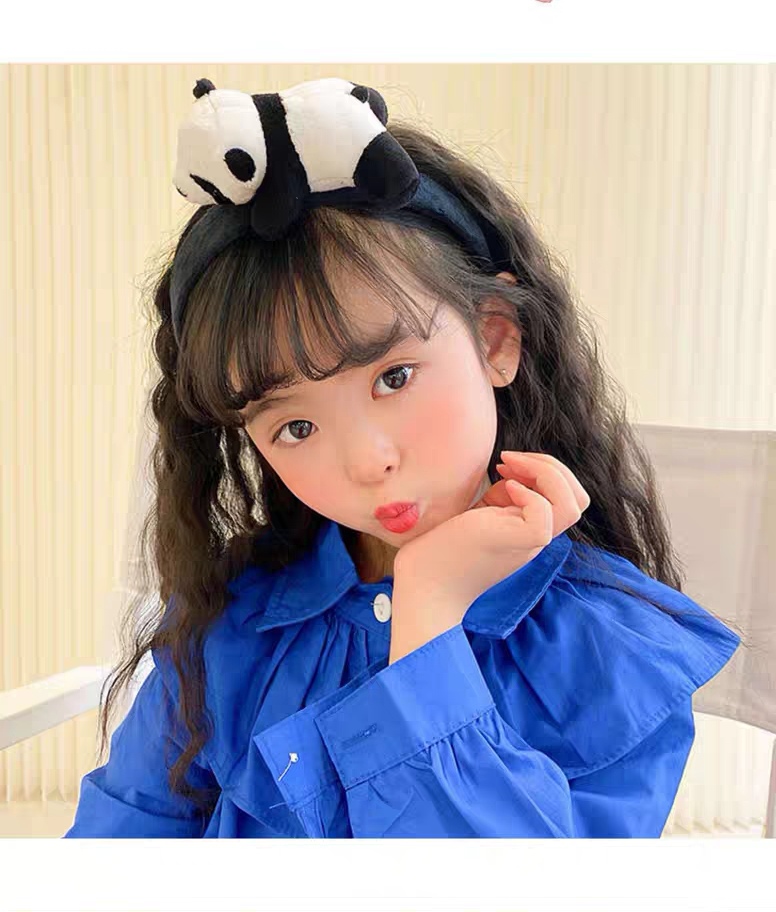 网红洗脸发箍黑白毛绒熊猫耳朵发卡外出化妆压发防滑头箍简约百搭详情图3