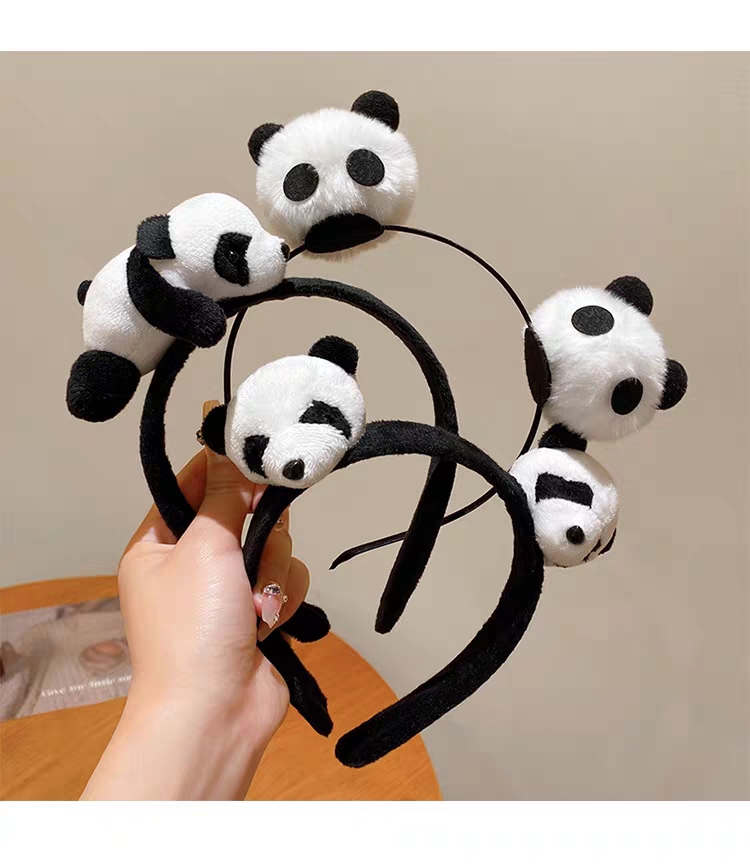 网红洗脸发箍黑白毛绒熊猫耳朵发卡外出化妆压发防滑头箍简约百搭详情图5