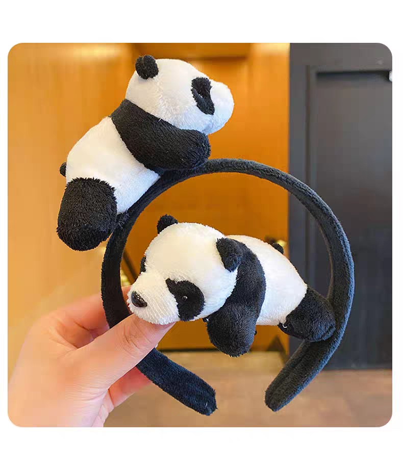 网红洗脸发箍黑白毛绒熊猫耳朵发卡外出化妆压发防滑头箍简约百搭详情图6