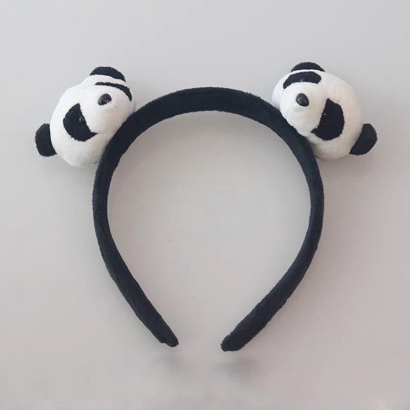 网红洗脸发箍黑白毛绒熊猫耳朵发卡外出化妆压发防滑头箍简约百搭详情图10