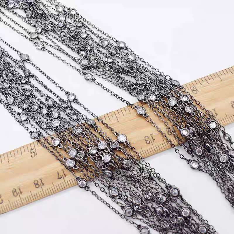 Copper-plated platinum zircon chain loose chain diy accessories small round diamond chain bracelet necklace semi-finished zircon chain Application Scenario