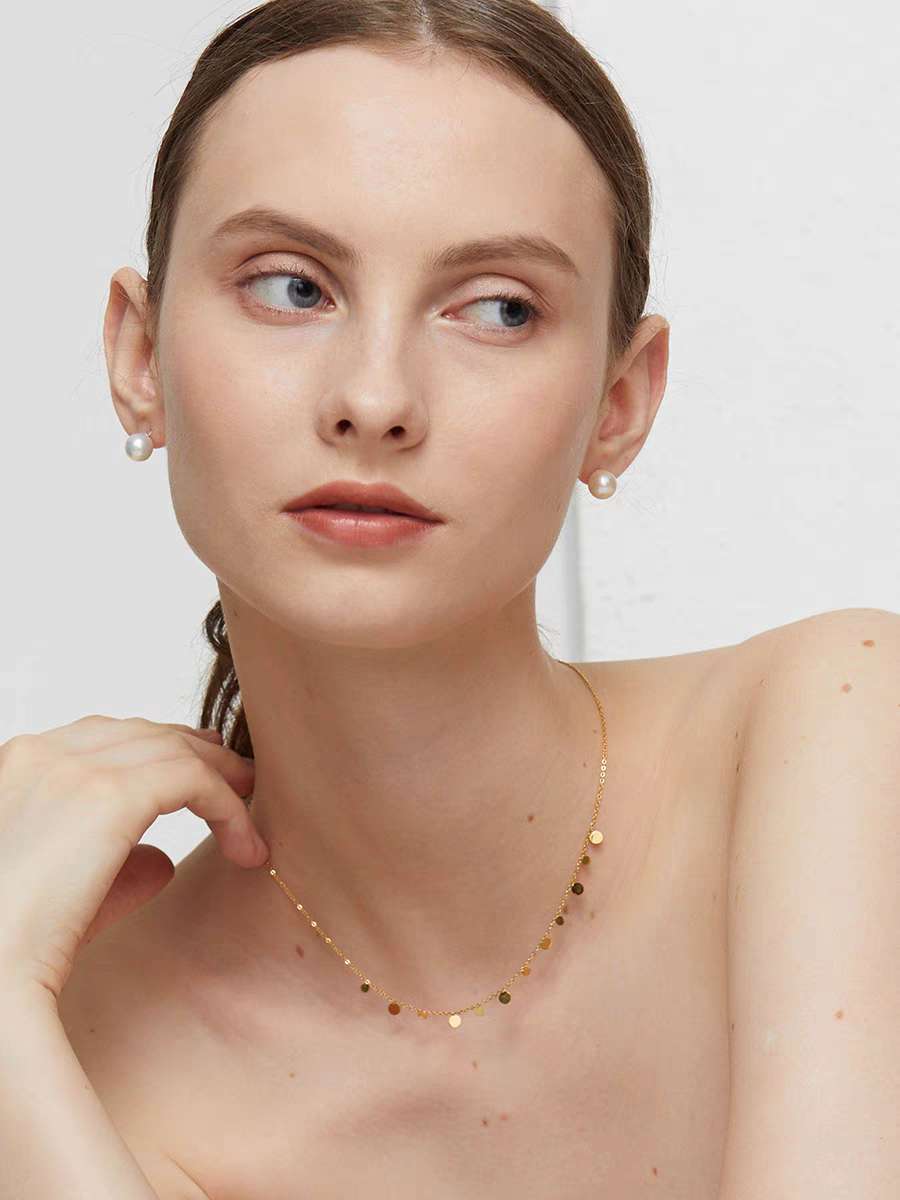 French minimalist style, versatile, super sparkling water drop heart necklace, stacked round piece collarbone chain, ins