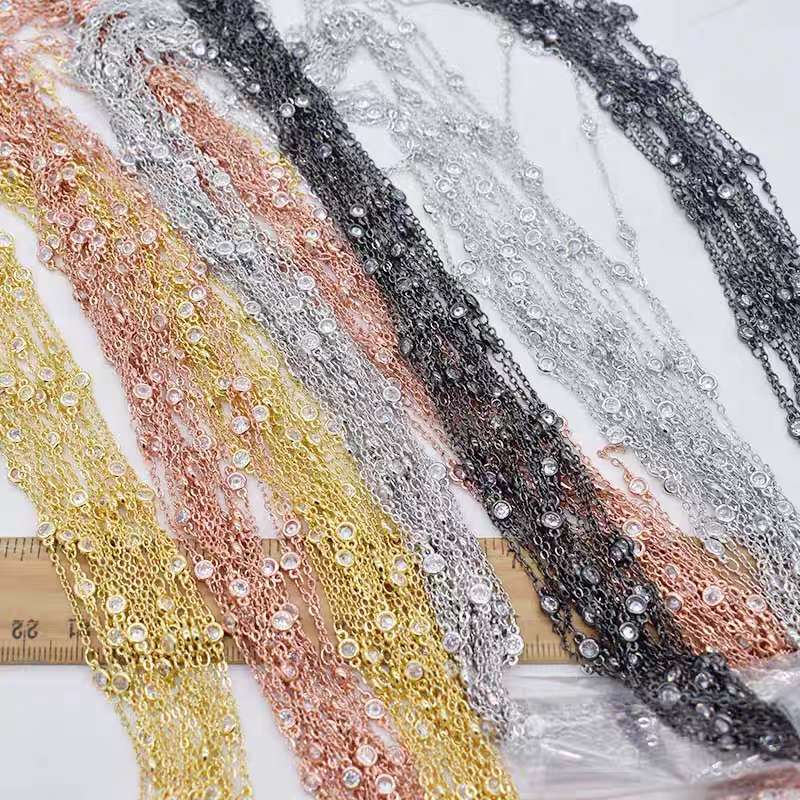 Copper-plated platinum zircon chain loose chain diy accessories small round diamond chain bracelet necklace semi-finished zircon chain details Picture