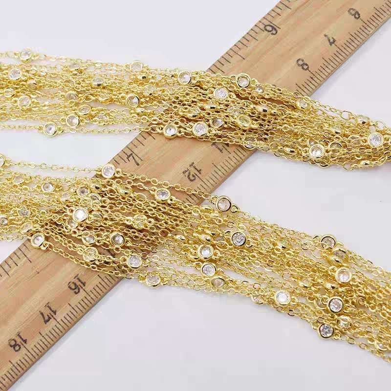 Copper-plated platinum zircon chain loose chain diy accessories small round diamond chain bracelet necklace semi-finished zircon chain