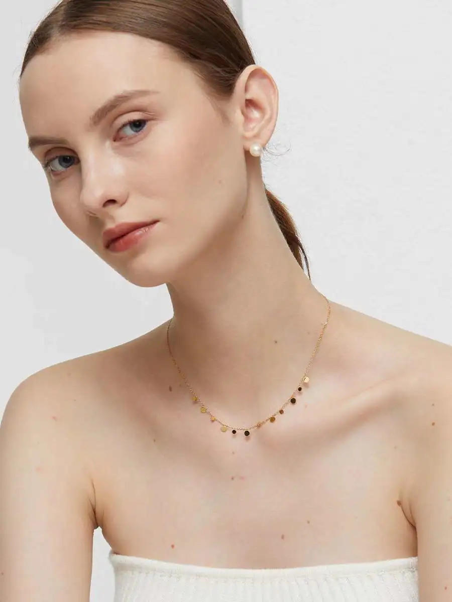 French minimalist style, versatile, super sparkling water drop heart necklace, stacked round piece collarbone chain, ins detail image 4