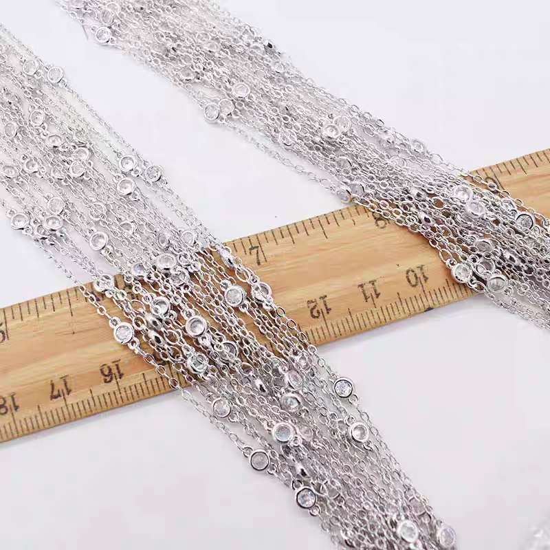 Copper-plated platinum zircon chain loose chain diy accessories small round diamond chain bracelet necklace semi-finished zircon chain Specification image