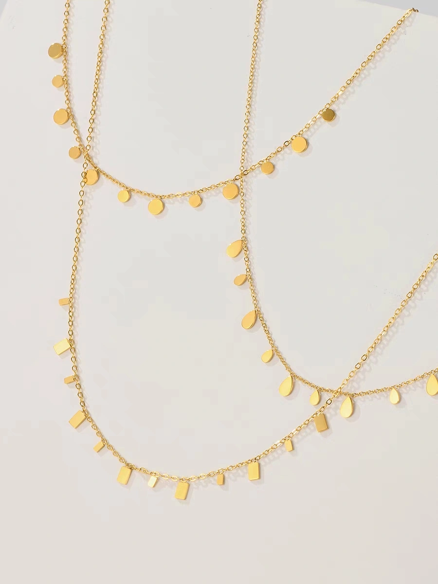 French minimalist style, versatile, super sparkling water drop heart necklace, stacked round piece collarbone chain, ins detail image 2