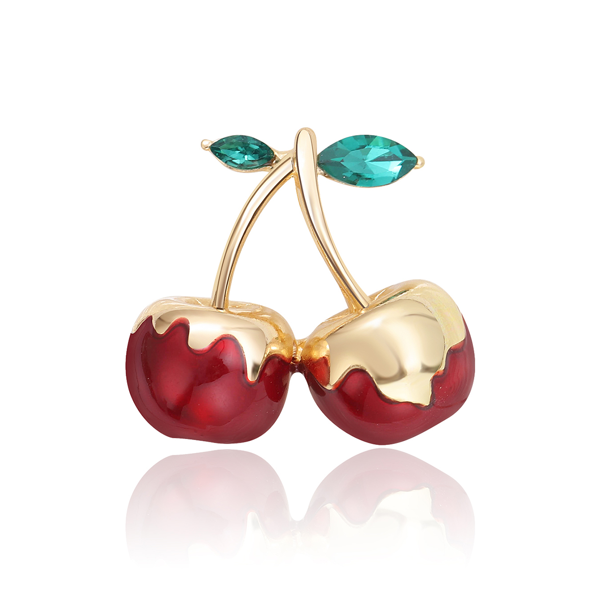 Factory direct sales, creative and light luxury new best-selling retro water diamond cherry stainless steel brooch, anti-glare brooch, light luxury creative retro brooch, simple and fashionable accessory pin Item Picture