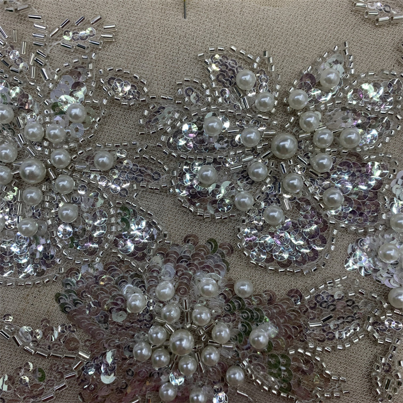 Pearl beaded sequined mesh wedding dress and evening gown decoration accessories details Picture