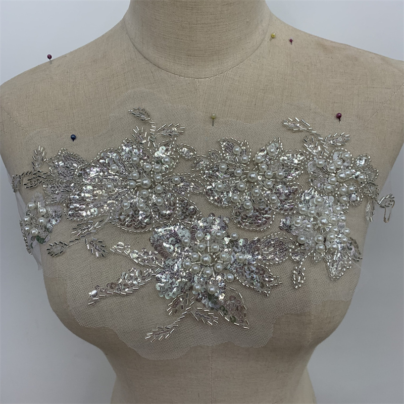 Pearl beaded sequined mesh wedding dress and evening gown decoration accessories