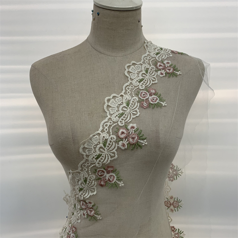 Peony flower embroidered edge fabric curtains, clothes skirts, clothing accessories Specification image