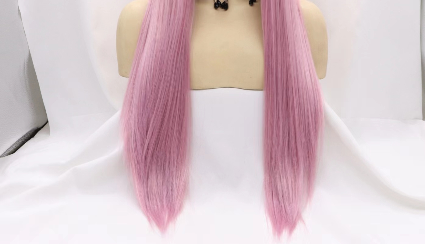 New European and American wig for women, slanted long straight hair, semi-hand-woven head cover, Amazon manufacturer wholesale wig tagsx Specification image