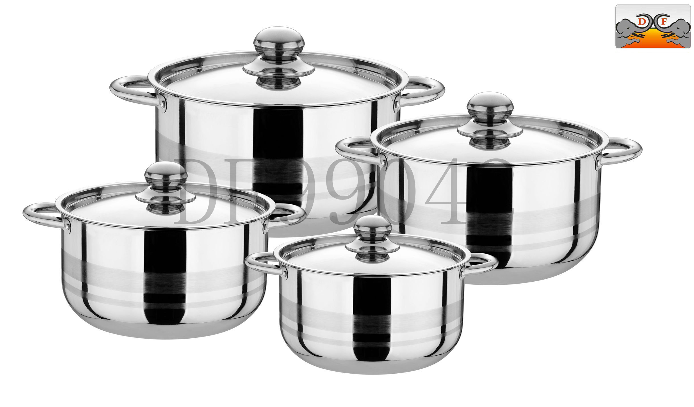 DF99042 Stainless steel pot set, four-piece set, hollow ear pot, natural color, silver color soup pot, milk pot, kitchen and hotel supplies, DF Trading house
