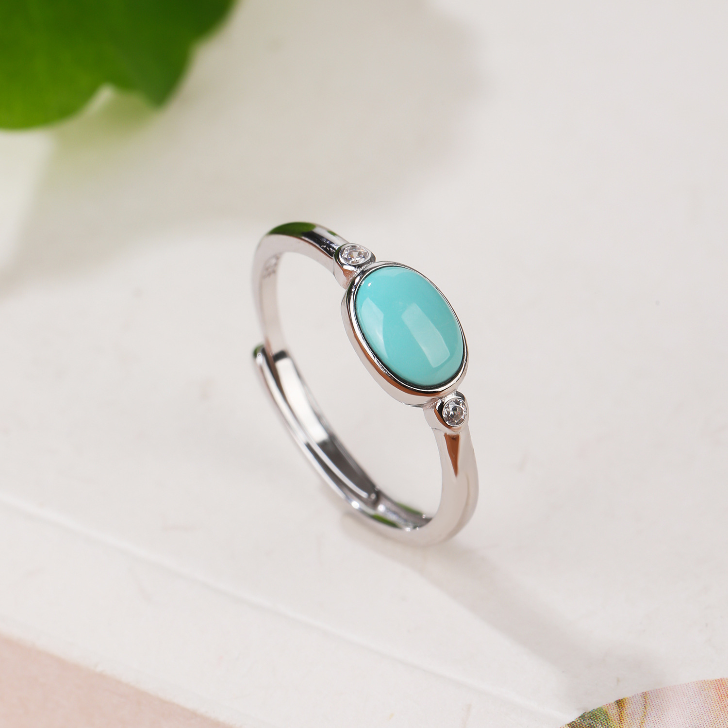 天然绿松石戒指批发S925纯银镶天然绿松戒指指环简约风女戒指时尚 详情图2