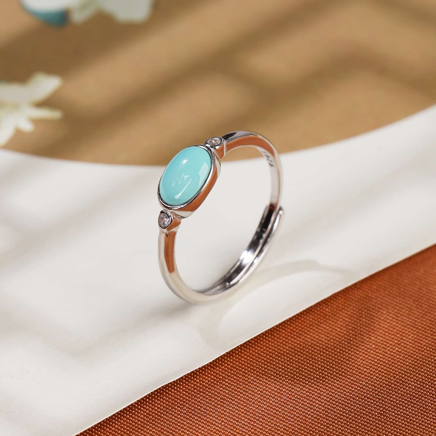 天然绿松石戒指批发S925纯银镶天然绿松戒指指环简约风女戒指时尚 详情图6