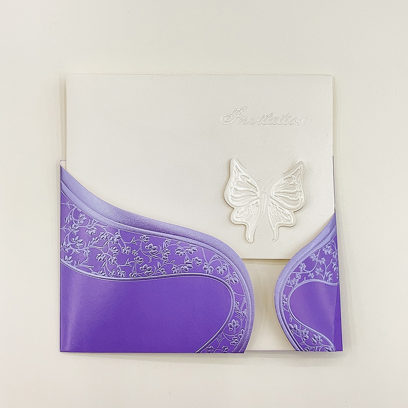 Customized simple and personalized yellow, white, red and purple butterfly-shaped card inserts, wedding invitations, business invitations, birthday party invitations. Factory direct sales and wholesale details Picture