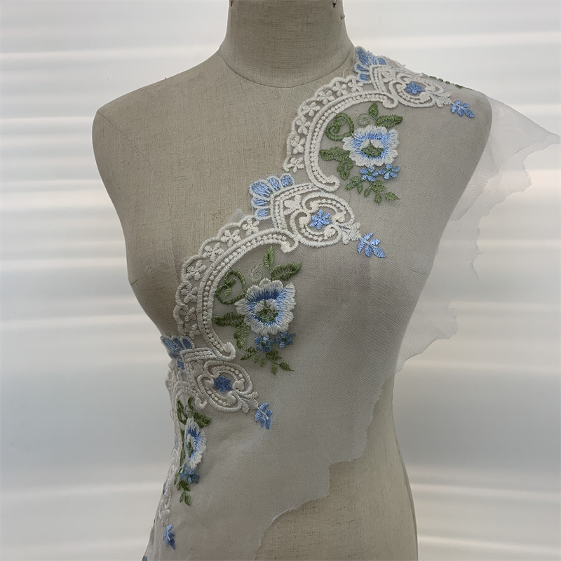 Peony flower embroidered edge fabric curtains, clothes skirts, clothing accessories details Picture