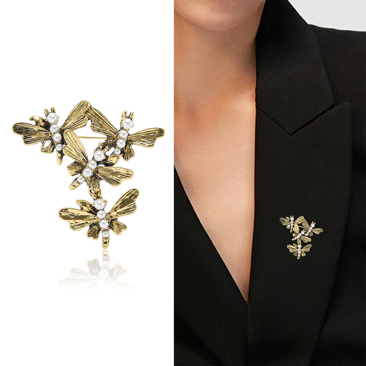 Factory direct sales, creative and light luxury new best-selling retro water diamond butterfly stainless steel brooch, anti-glare, light luxury creative retro brooch, simple and fashionable accessory pin