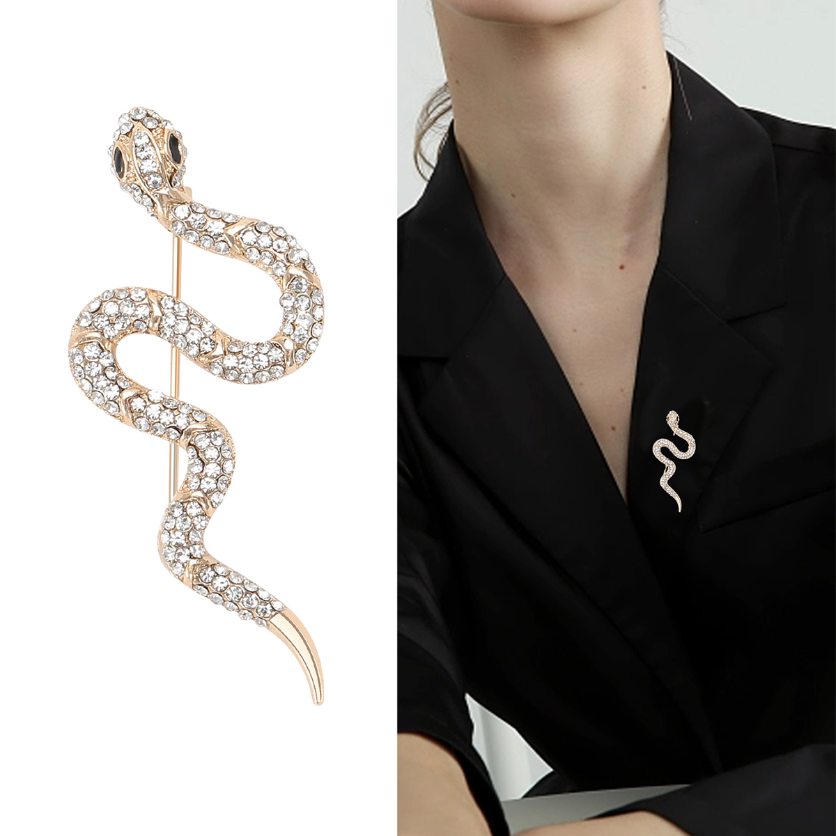 Factory direct sales, creative and light luxury new best-selling retro water diamond snake stainless steel brooch, anti-glare brooch, light luxury creative retro brooch, simple and fashionable accessory pin