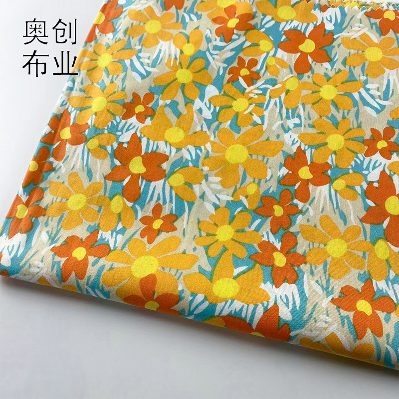 All-cotton poplin active printed country-style floral children's dress fabric, retro floral fabric summer hair accessory headscarf Specification image