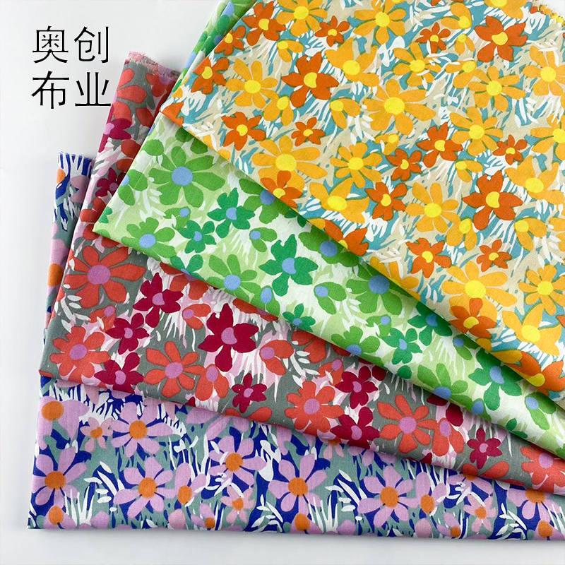 All-cotton poplin active printed country-style floral children's dress fabric, retro floral fabric summer hair accessory headscarf details Picture