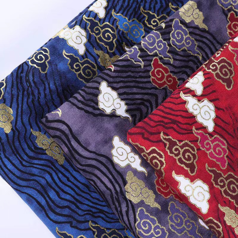 Japanese-style, all-cotton printed gold-embossed fabric, auspicious cloud kimono, cheongsam fabric, sachets, sachet, decorative fabric, hair accessories and headwear Item Picture