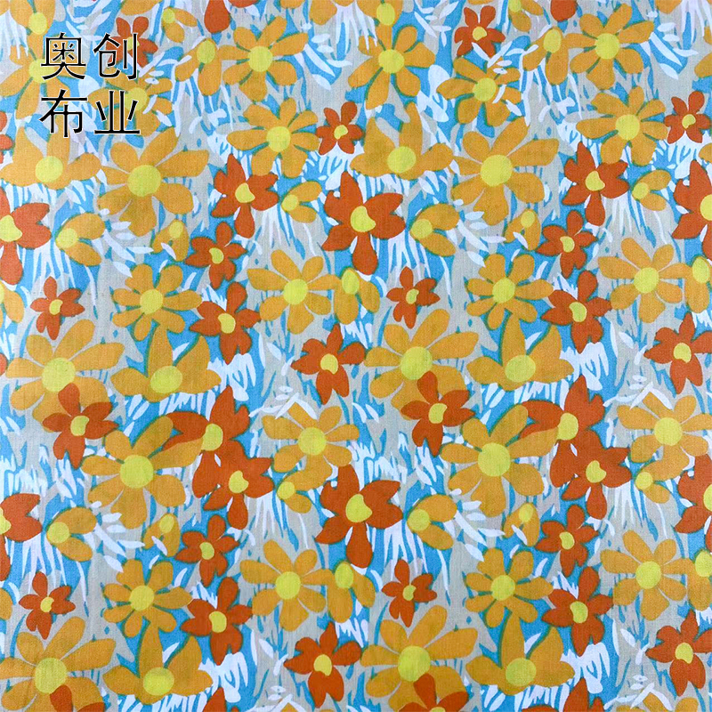 All-cotton poplin active printed country-style floral children's dress fabric, retro floral fabric summer hair accessory headscarf