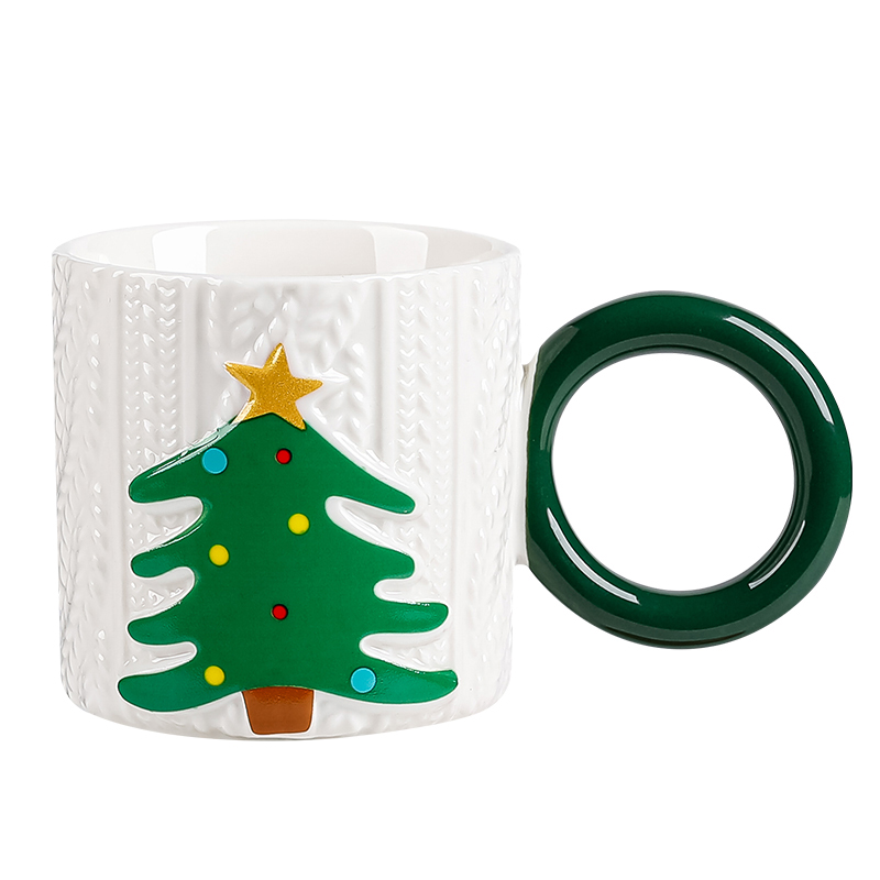 New design creative embossed Christmas ceramic gift cups and tea saucers, cute and personalized snowman coffee cups details Picture