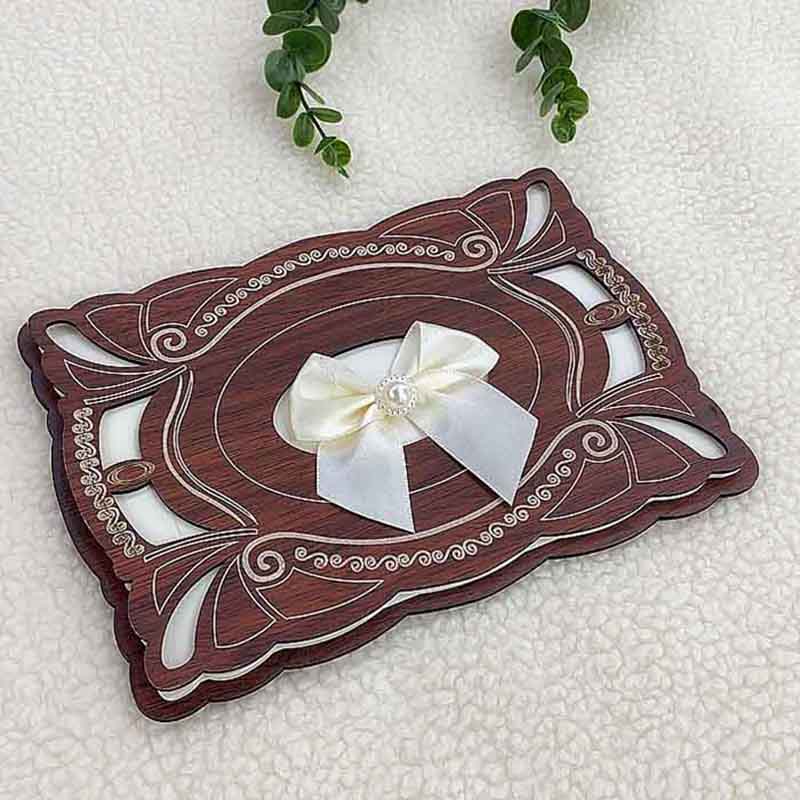 Factory direct sales and wholesale of high-end rectangular laser-hollowed-out wooden invitation letters and cards with diamond bows for the Middle East and Africa details Picture
