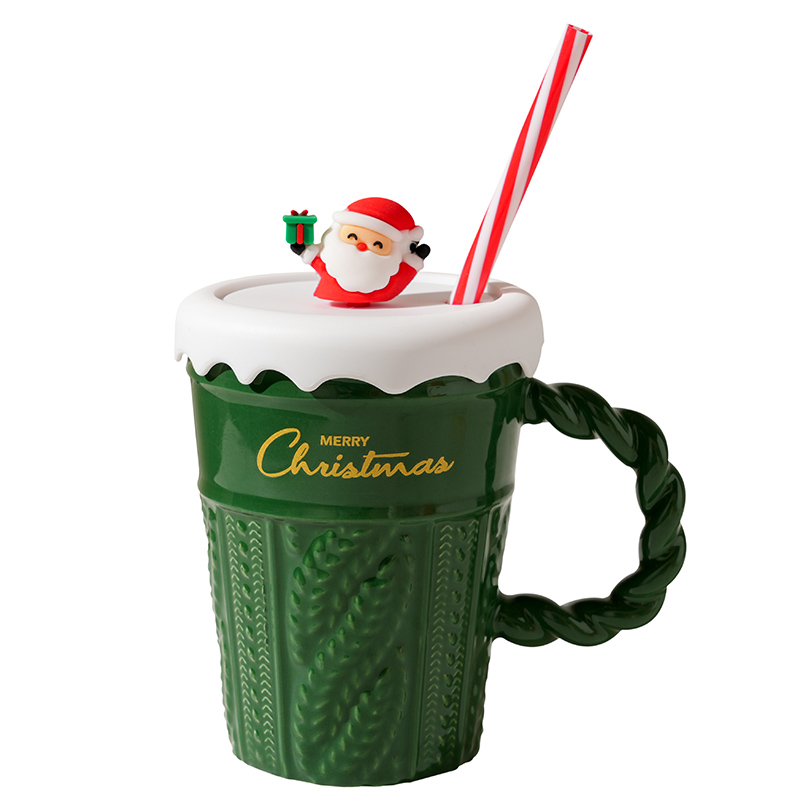 New design creative embossed Christmas ceramic gift mug, cute and personalized snowman breakfast mug with straw