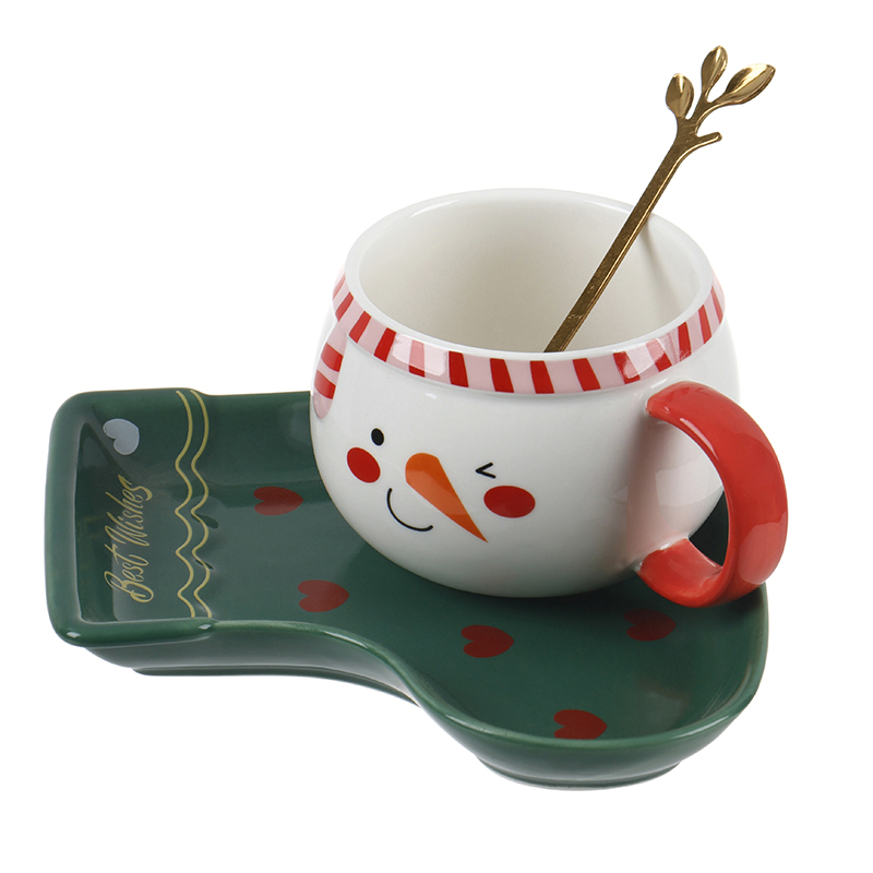奢华创意圣诞老人袜子形状圣诞咖啡杯陶瓷马克杯和茶托套装详情图2