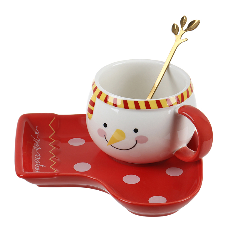 奢华创意圣诞老人袜子形状圣诞咖啡杯陶瓷马克杯和茶托套装详情图1