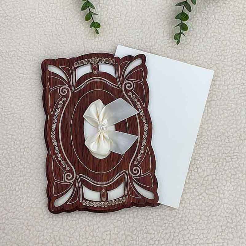 Factory direct sales and wholesale of high-end rectangular laser-hollowed-out wooden invitation letters and cards with diamond bows for the Middle East and Africa Application Scenario