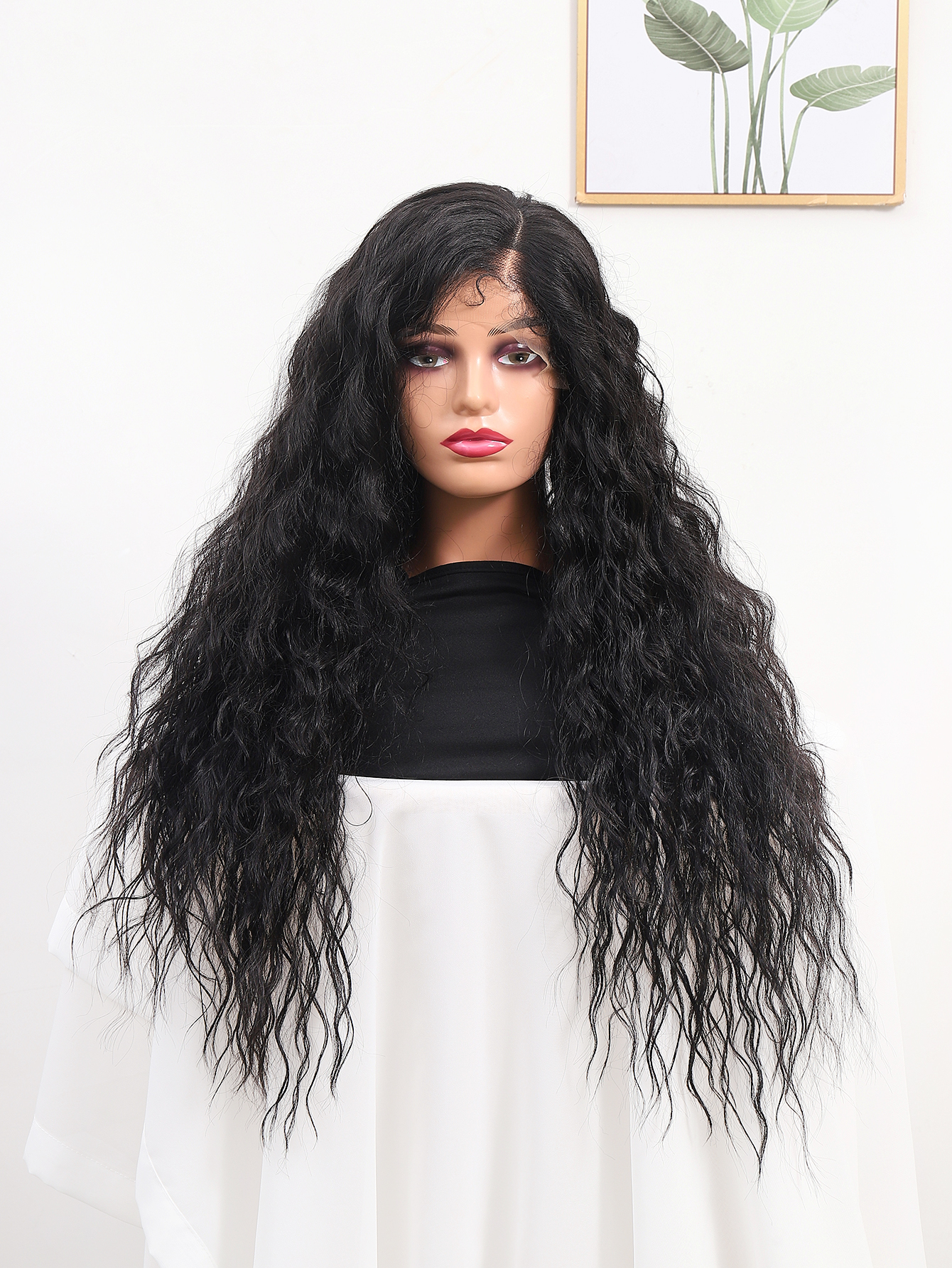Cross-border European and American wig, long curly hair, slanted split, synthetic fiber front lace wig head cover 360 lace wigs vendor details Picture