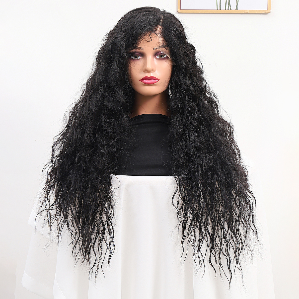 Cross-border European and American wig, long curly hair, slanted split, synthetic fiber front lace wig head cover 360 lace wigs vendor