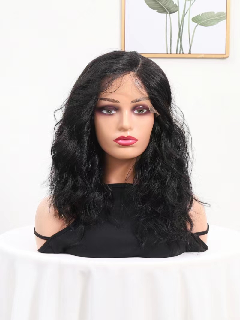 New Black cross-country lace wig, slanted long roll wig, 360 lace wigs vendor