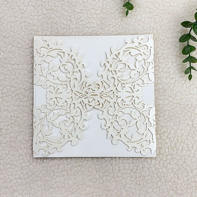 Factory direct sales and wholesale of custom-made fresh and simple leaf laser-hollowed-out fly-shaped hemp ropes, wedding invitations, business invitations, birthday invitations, banquet greeting cards, etc details Picture