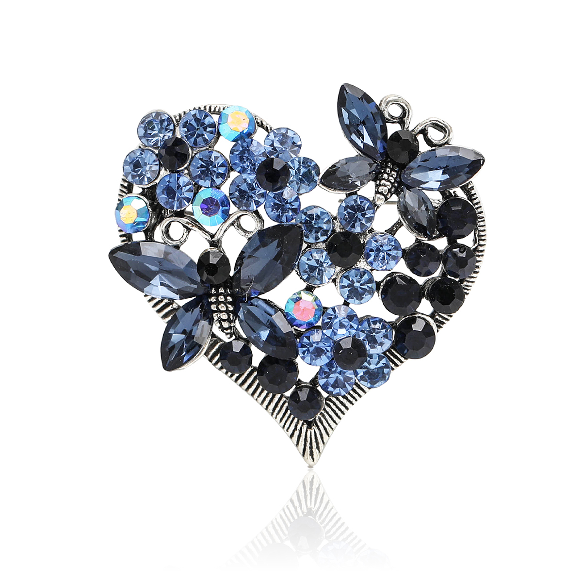 Factory direct sales, creative and light luxury new best-selling retro water diamond heart-shaped butterfly stainless steel brooch, anti-glare brooch, light luxury creative retro brooch, simple and fashionable accessory pin Item Picture