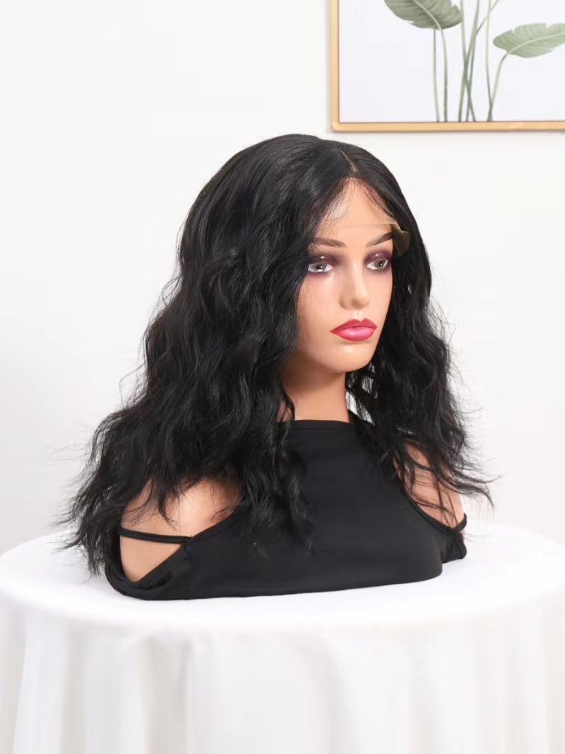 New Black cross-country lace wig, slanted long roll wig, 360 lace wigs vendor details Picture