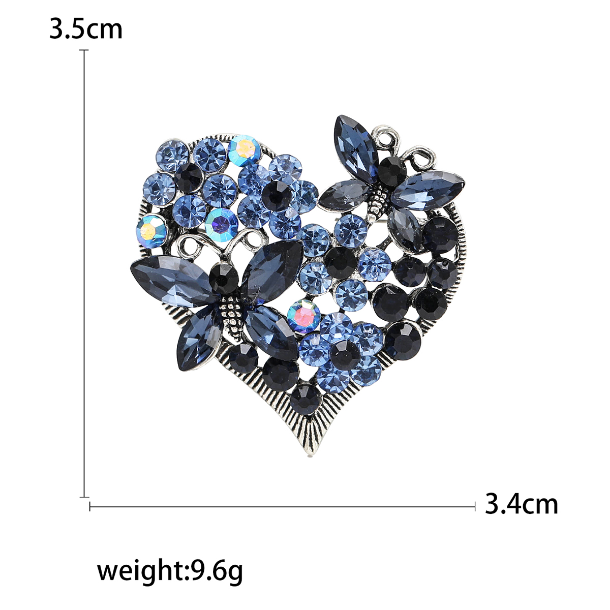 Factory direct sales, creative and light luxury new best-selling retro water diamond heart-shaped butterfly stainless steel brooch, anti-glare brooch, light luxury creative retro brooch, simple and fashionable accessory pin Specification image