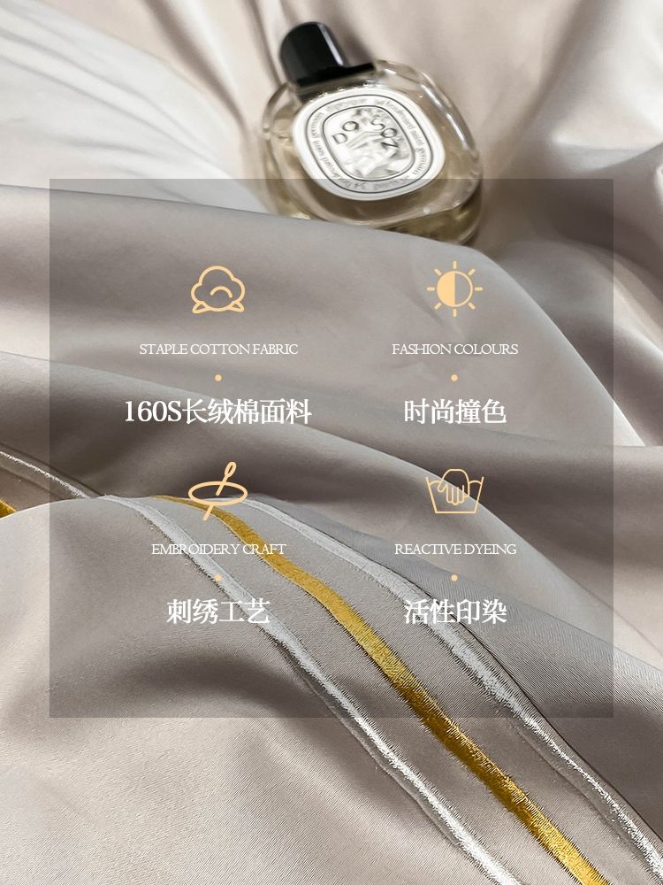 高级感长绒棉纯棉四件套床上用品100全棉轻奢风简约被套床单2详情4